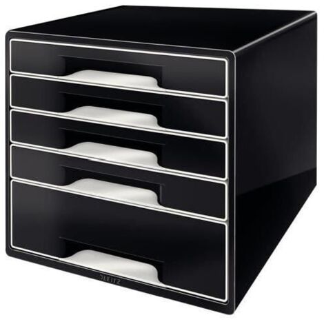 Leitz WOW Cube Cassettiera a 5 Cassetti, Organizer per Riporre Documenti, Cataloghi e Riviste in Formato A4, Adatta per Casa e Ufficio, Nero, 52531095
