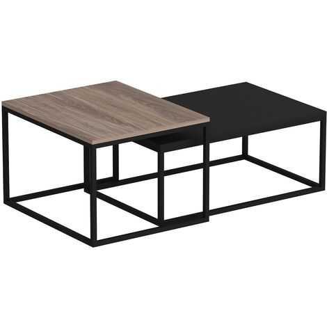 Leka 2 Piece Coffee Table With Shelf Easy Assembly Side Table Living Room Set Modern Industrial - Taupe