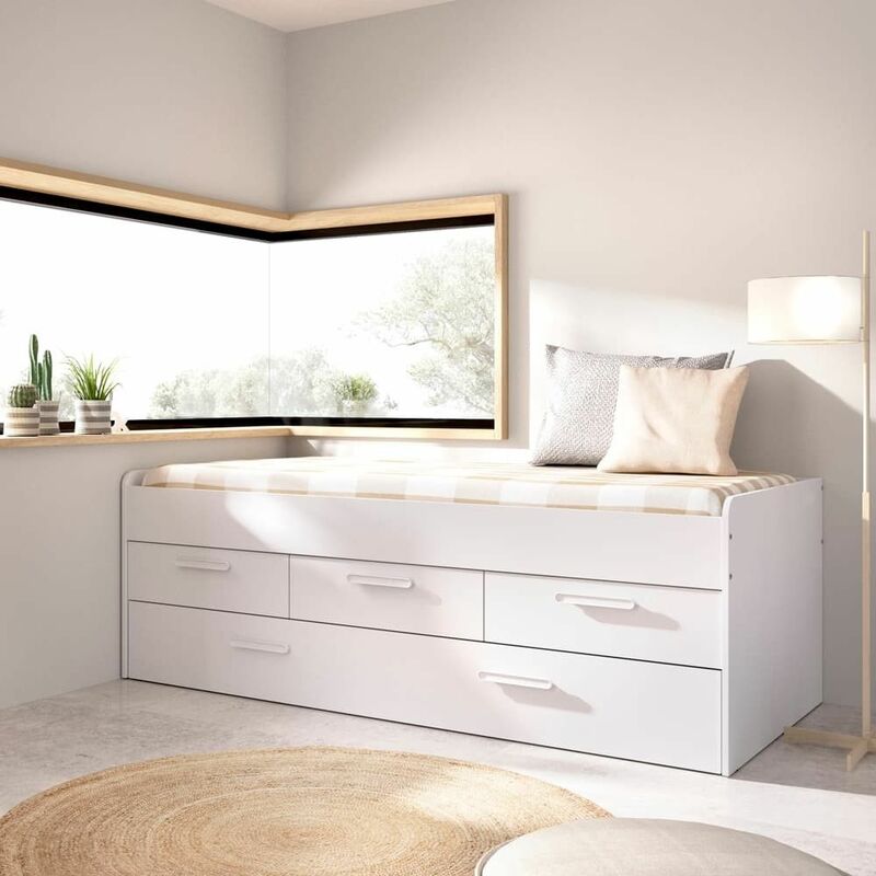 Dekit - Lit compact Leka blanc avec 3 tiroirs Blanc 194,3 x 67,5 x 95 cm - Blanc