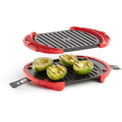 Lékué 0220600R14 Griglia XL per Microonde, in Acciaio Inox, Rosso/Nero