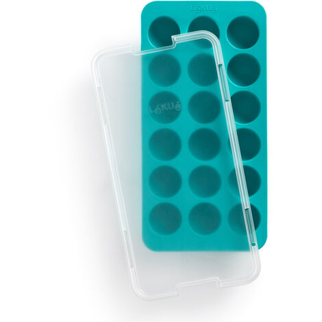 Lékué - Bac à glaçons rond turquoise avec couvercle