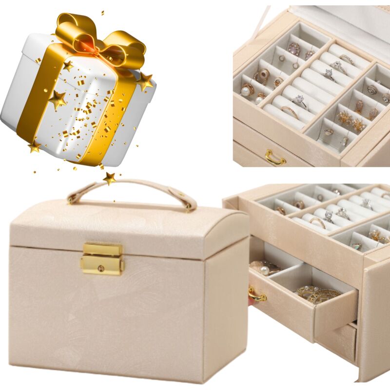 LELANI boîte multi-niveaux, boîte à bijoux L - beige et doré