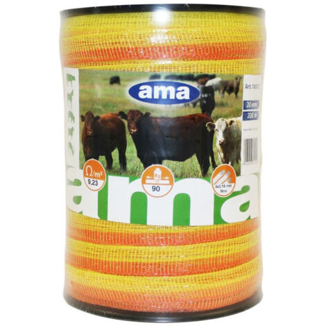 Lem Select – Ruban de clôture en fibre acier 20 mm – Longueur 200 m – Conducteurs 4 x Ø 0,16 mm – Couleur jaune-orange pour visibilité