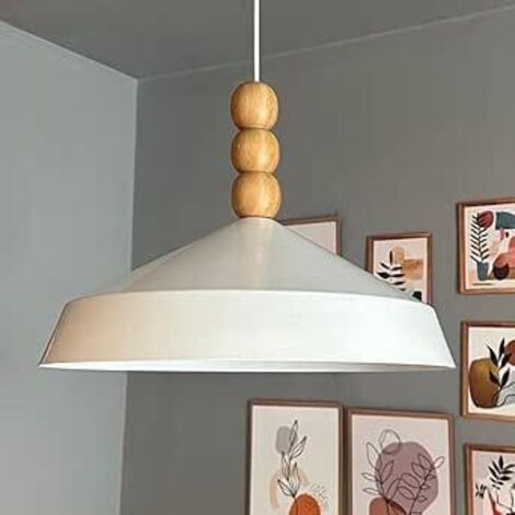 Lema Lustre Blanc Simple Avec Suspension à Trois Perles en Bois Pour Restaurants, Cafés et Salons