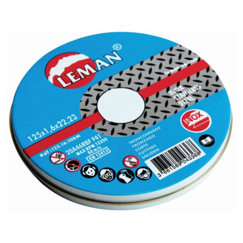 Leman : 10 disques tronconnage inox 125 x 22 x 1,6 mm - boite métal