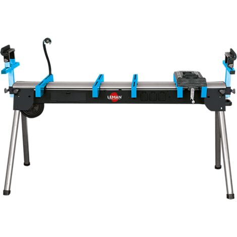 LEMAN - Banco de Trabajo con 3 enchufes EST290, Plegable, Brazo Telescópico, Ruedecillas, Soportes para Máquinas, Capacidad 150 kg