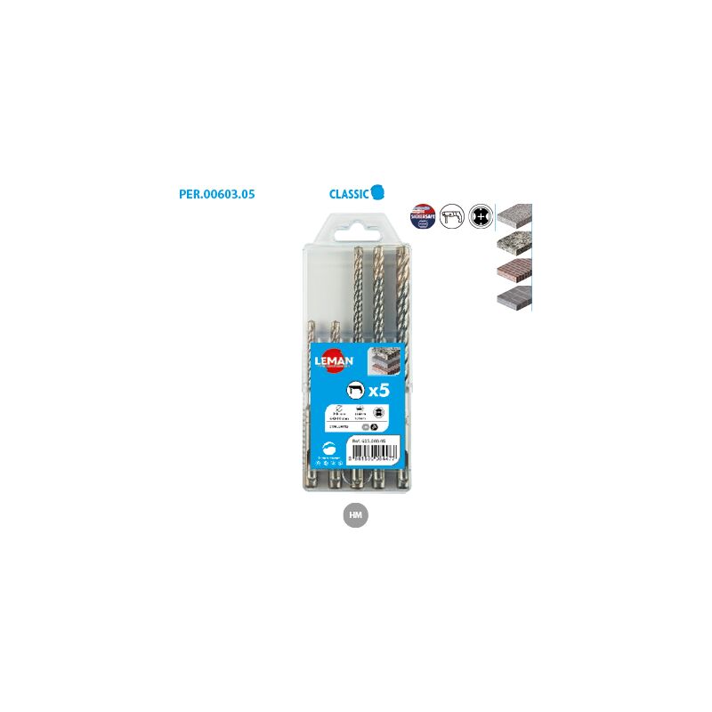 Leman - Coffret 5 forets sds+ 2 taillants béton armé Classic