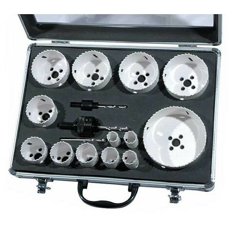 Leman – Coffret de 13 trépans bi-métal HSS – Diamètres 16 à 102 mm – Denture à pas variable – Pour acier, aluminium et bois