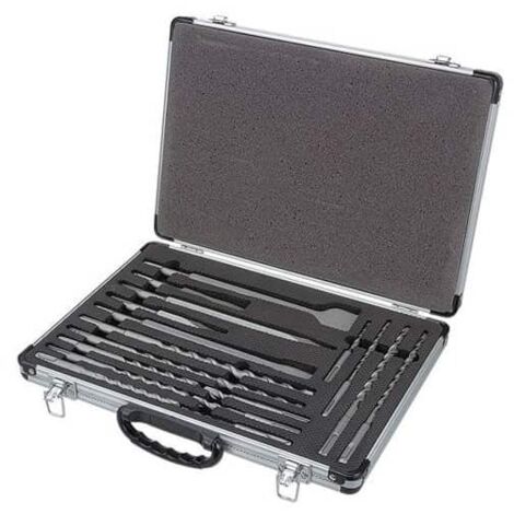 Leman – Coffret 17 pcs forets et burins béton SDS+ – Longueur 110 à 260 mm – Diamètres de 5 à 14 mm – Pour béton armé et granit