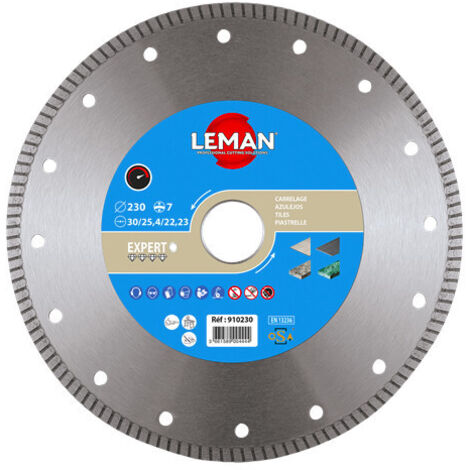 Leman – Disque diamant jante continue 230mm – Alésage 22,23mm – Épaisseur 1,6mm – Coupe rapide pour grès cérame