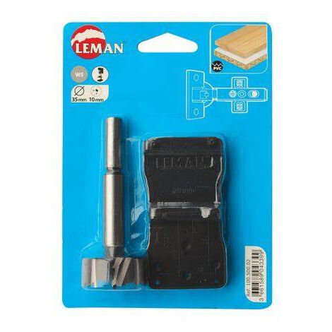 Leman – Kit mèche charnière invisible 35 mm – Acier HSS – Mèche réversible Ø 26 mm – Gabarit de positionnement inclus