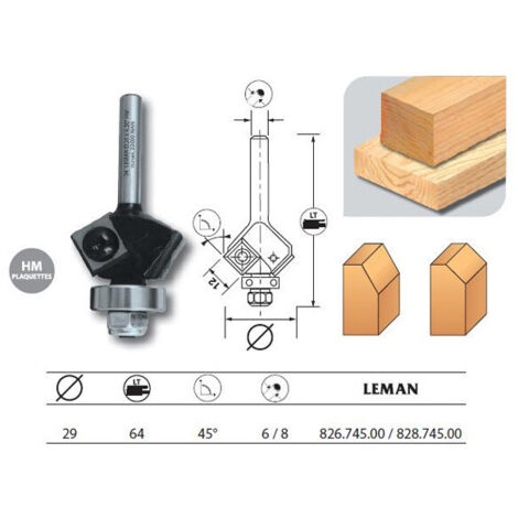 Leman - Mèche d'affleureuse 2 plaquettes Diam. 29 pente 45° q.6 + guide - 826.745.00
