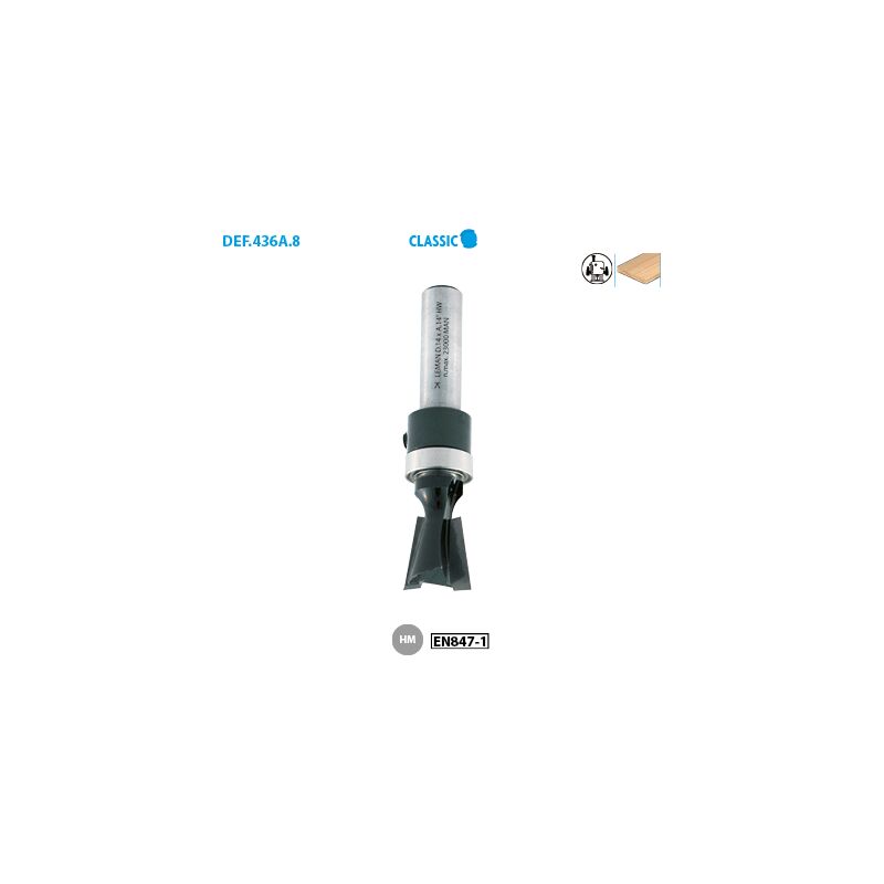 Leman - Mèche d'assemblage à Queue d'aronde + guide Classic ø 14 ø Queue 8 Long. Utile 12,7 Nbr coupes 2 Angle 14°