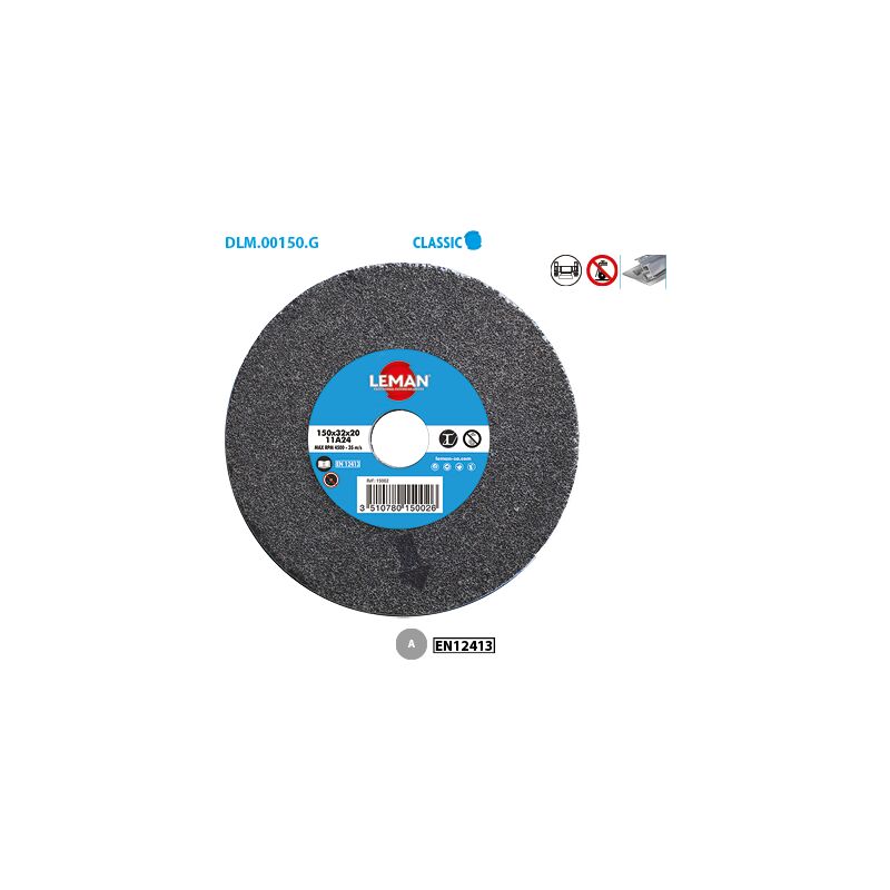 Leman - Meule vitrifiée grise pour métal Classic ø 200 Grain 60 Alésage 32 Ep. 20