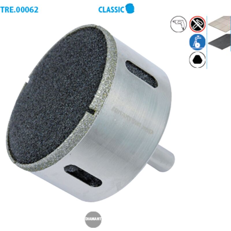 Leman - Trépan diamanté d. 51 mm Ht. 35 mm pour carrelage à eau - 62.051