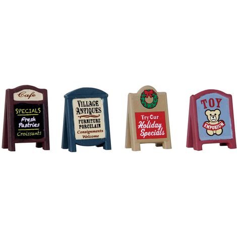 Lemax – Ensemble de 4 panneaux de village – Hauteur 3,4 cm – Matériau plastique pour village de Noël – Décoration festive authentique
