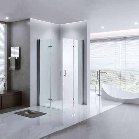 LEMMO Duschkabine Eckeinstieg 75x100,NANO Glas Dusche Falttür Duschwand Duschabtrennung,H 185cm