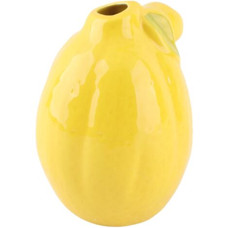 Lemon Shape Vase Yellow Unique Ceramic Decorative Fruit Shaped Flower Arrangement Vase for Home Desktop Decor