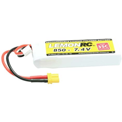 LemonRC Pack de batterie (LiPo) 7.4 V 850 mAh Nombre de cellules: 2 35 C Softcase XT30 C880052