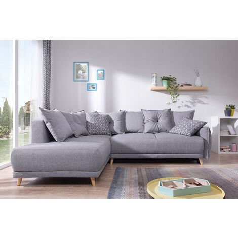 Lena - canapé d'angle gauche - 5 places - gris clair - style scandinave - Gris clair