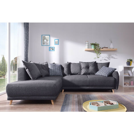 Lena - canapé d'angle gauche - 5 places - gris foncé - style scandinave - Gris foncé