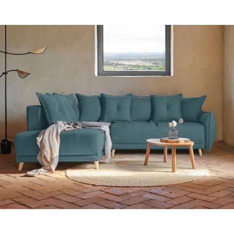 Lena - canapé d'angle gauche convertible - 5 places - bleu canard - style scandinave - bleu canard - Bleu canard