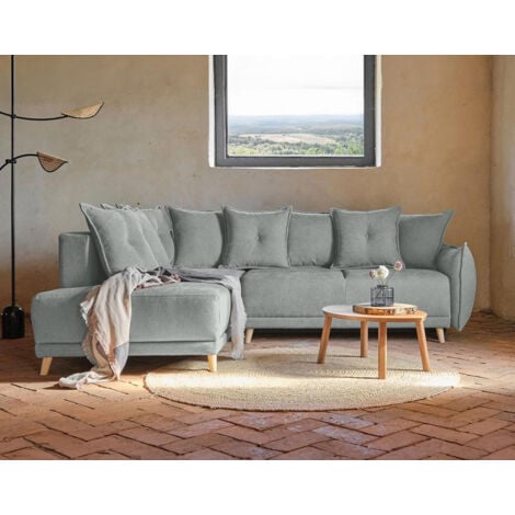 Lena - canapé d'angle gauche convertible - 5 places - gris clair - style scandinave