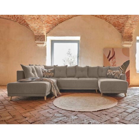 Lena - canapé d'angle panoramique convertible - avec coffre - 7 places - gauche