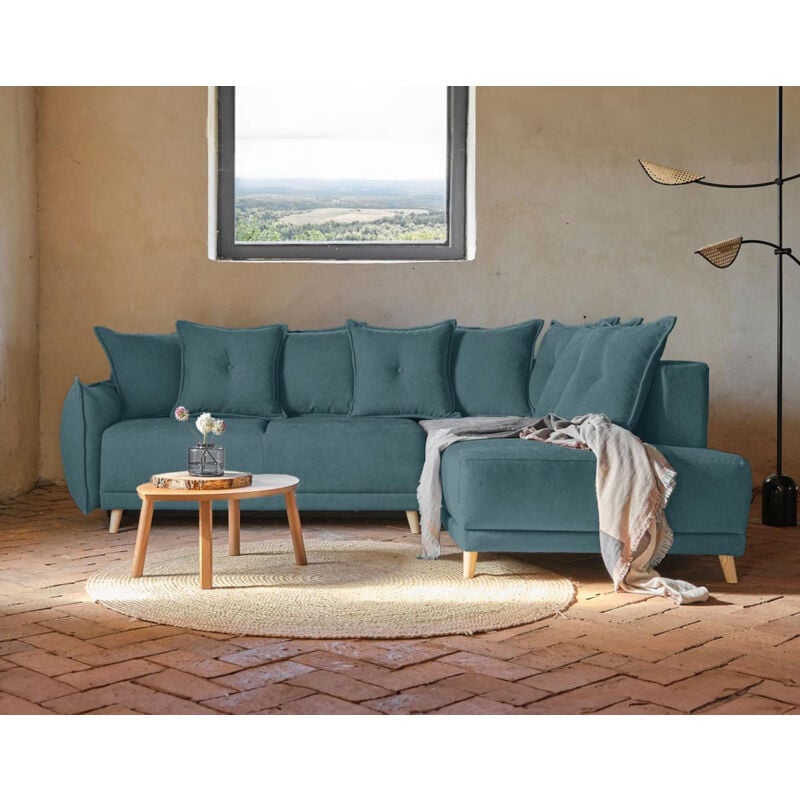 Bobochic - Lena - canapé d'angle droit convertible - 5 places - bleu canard - style scandinave - bleu canard