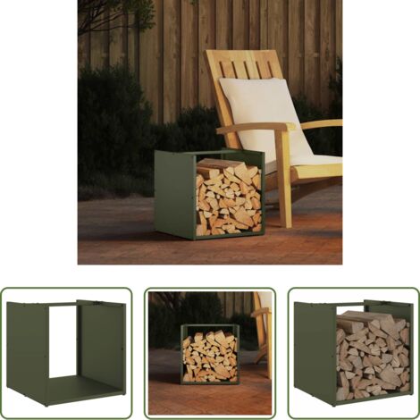 Leña -  Leñero verde oliva 40x40x40 cm Acero laminado en frío