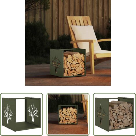 Leña -  Leñero verde oliva 40x40x40 cm Acero laminado en frío