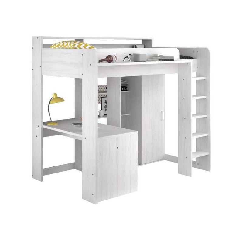 Les Tendances - lena Lit combine mezzanine enfant - Decor Pin Petterson - Sommier inclus - 90 x 200 cm