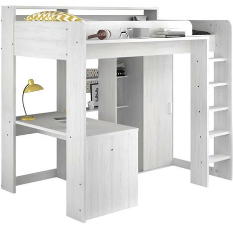 LENA Lit combiné mezzanine enfant - Décor Pin Petterson - Sommier inclus - 90 x 200 cm