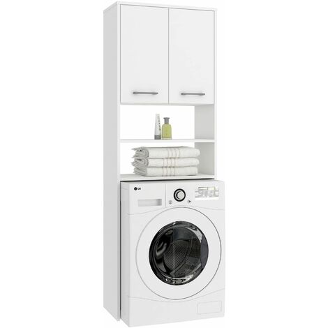 LENA - Meuble pour machine à laver 180x64x30 cm - Rangement buanderie lave linge salle de bain - Blanc