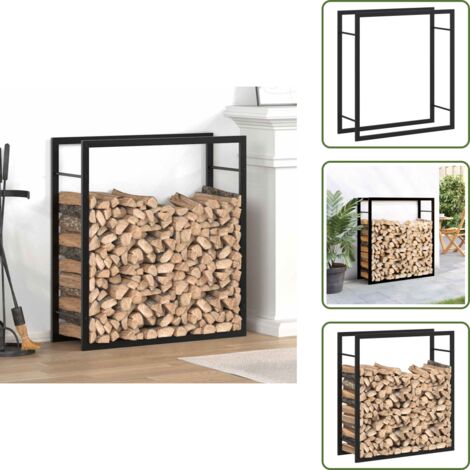 Leña seca - vidaXL Leñero de acero negro mate 80x28x86 cm - Estante de acero