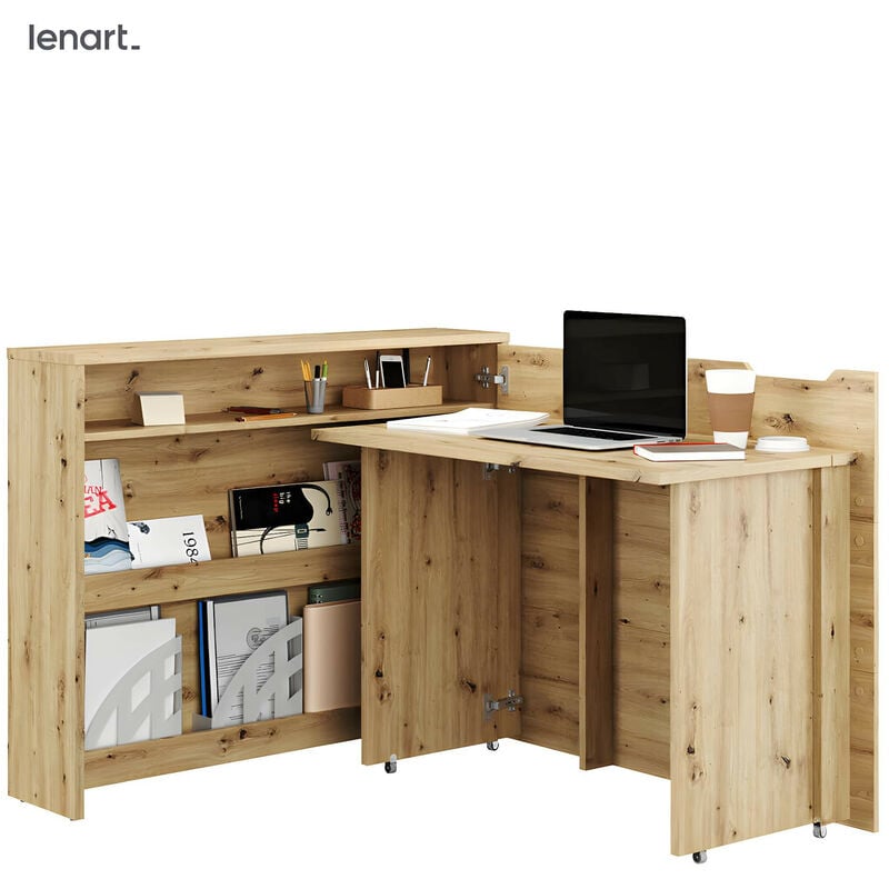 Bb-loisir - Lenart Bureau extensible avec rangement 115cm office consus CW01P chêne artisan droit
