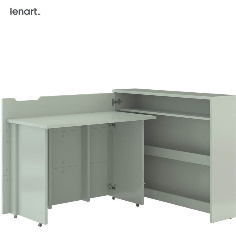 Bim Furniture - Lenart Work Concept CW-01L bureau extensible avec étagères - côté gauche - plateau 100 cm sauge mate