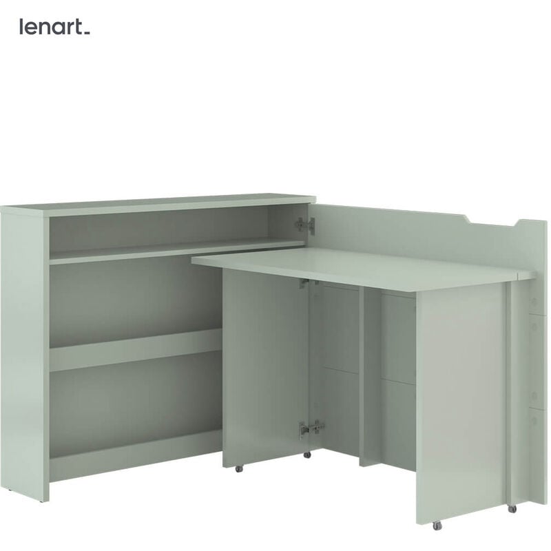 Bim Furniture - Lenart Work Concept CW-01P bureau extensible avec étagères - côté droit - plateau 100 cm sauge mat