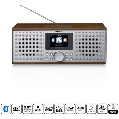 Lenco DIR-170 Internet Tischradio DAB+, UKW, Internet AUX, Bluetooth®, USB, Internetradio   Walnuss