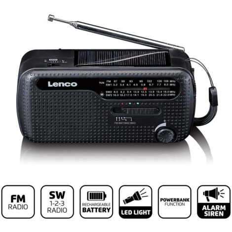 Lenco MCR-113BK - Tragbares Notfall Kurbelradio Notfallradio