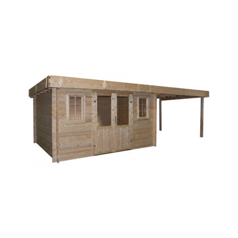 Leñera 374x674 cm – Abeto 42 mm – Techo plano de acero – Puerta y ventana de cristal – BRE4040.02B Foresta