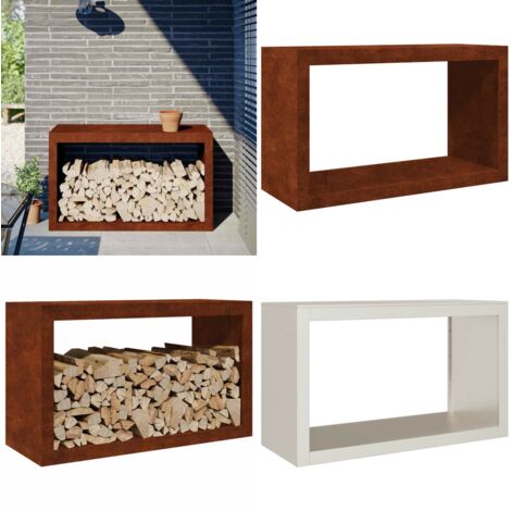 Leñero  100x40x60 cm Acero oxidado - Almacenamiento de leña - Estante para leña