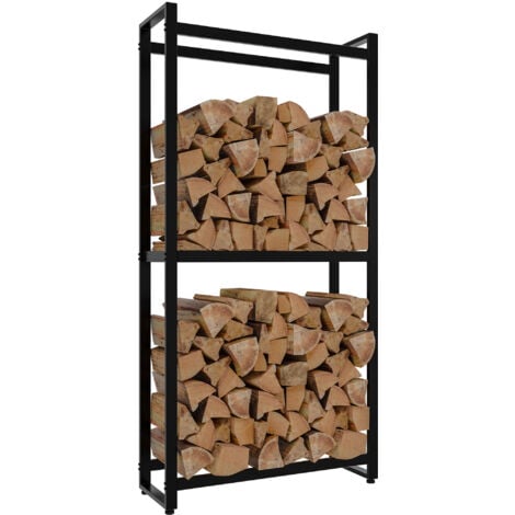 Leñero 2 niveles estante soporte leña chimenea 150x75x25 cm en metal negro 100003575