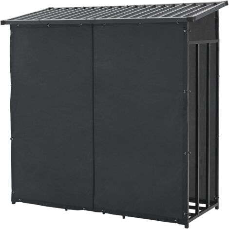 Leñero caseta de jardín cubierta con funda protectora 185 x 180 x 70 cm leñero leñero cubierto acero negro 030008839