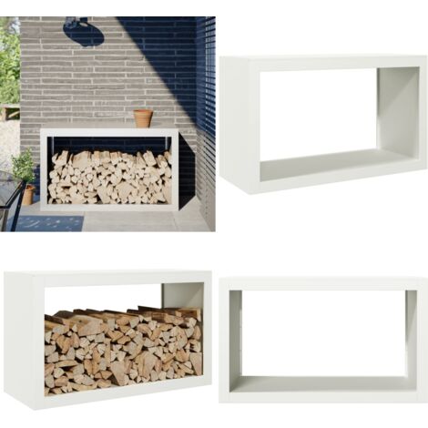 Leñero de acero blanco 100x40x60 cm - Almacenamiento de leña - Estante de leña