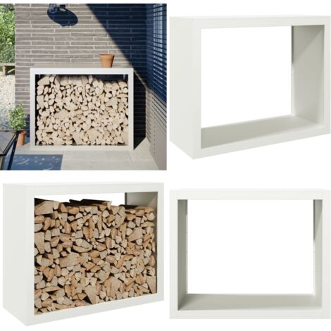 Leñero de acero blanco 100x40x80 cm - Almacenamiento de leña - Estante de leña