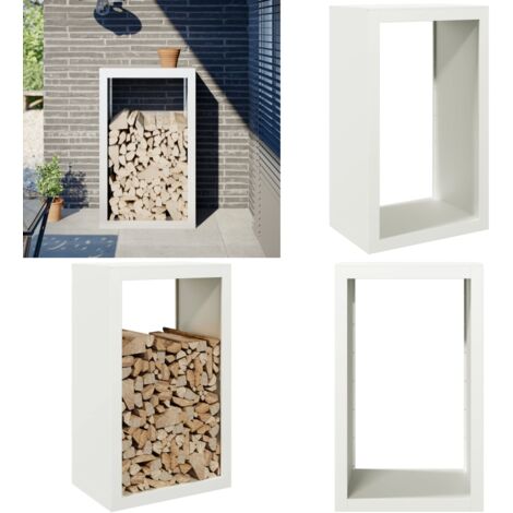 Leñero de acero blanco 60x40x100 cm - Almacenamiento de leña - Estante para leña