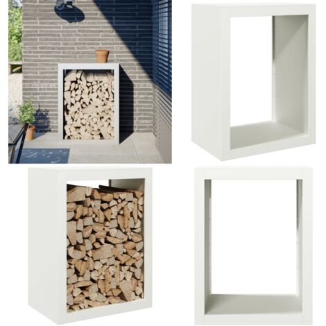 Leñero de acero blanco 60x40x80 cm - Almacenamiento de leña - Estante de leña