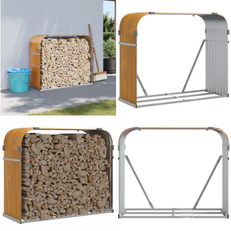 Leñero de acero galvanizado acabado de madera 120x45x100 cm - Almacenamiento de leña - Chimenea