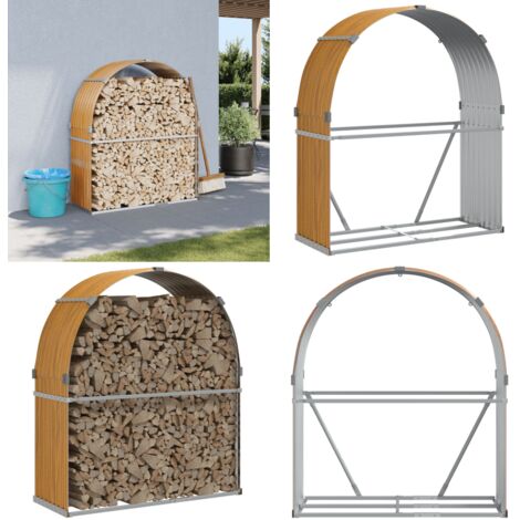 Leñero de acero galvanizado acabado de madera 120x45x140 cm - Almacenamiento de leña - Leñero para chimenea